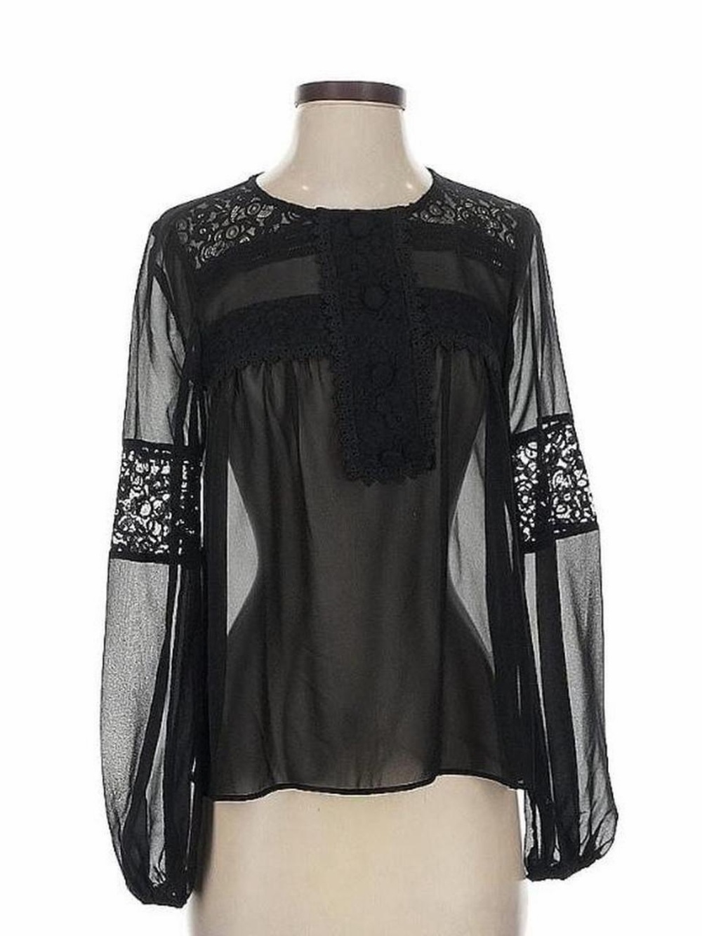 BCBGeneration Black Sheer Lace Panel Blouse